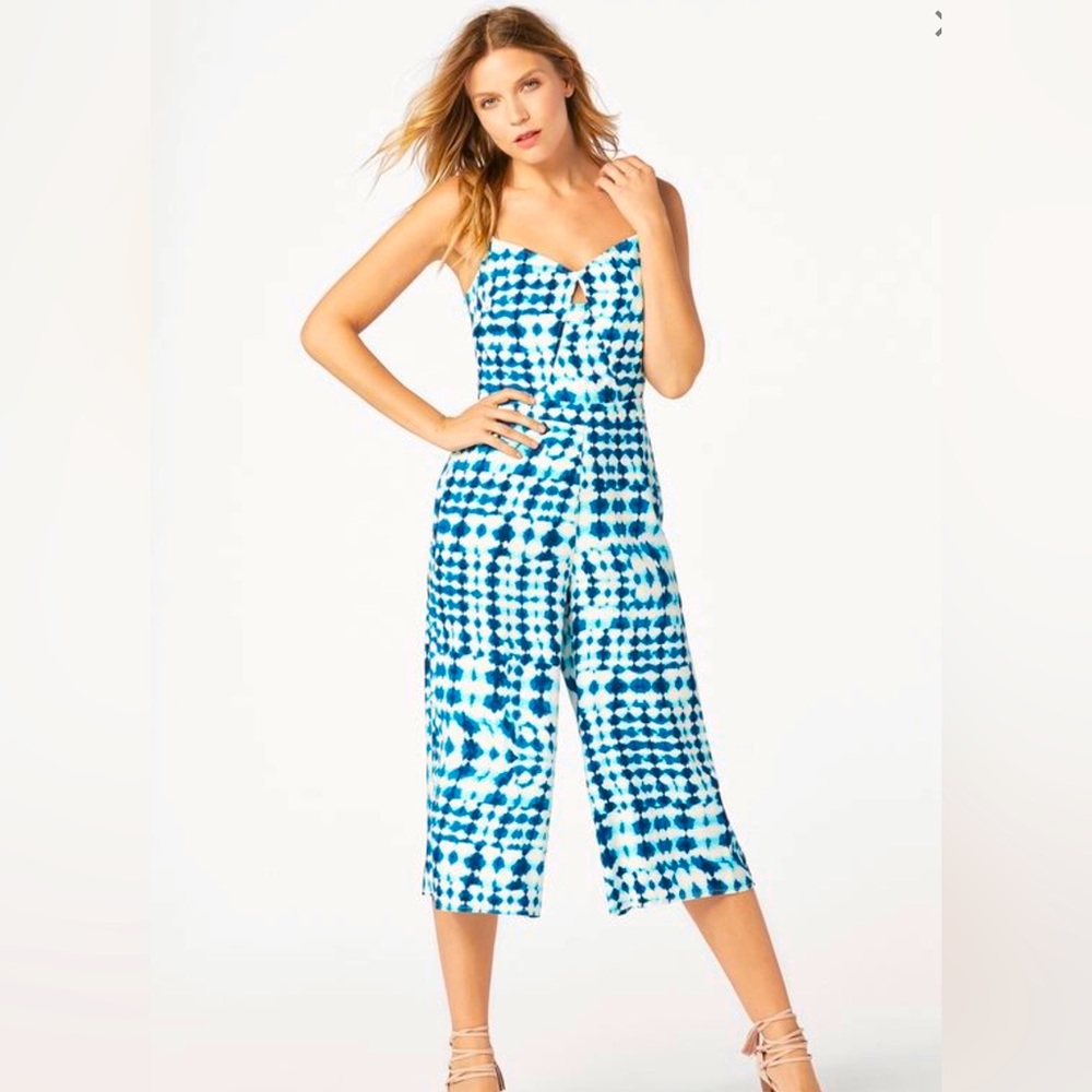 JustFab Blue Tie Dye Culotte Jumpsuit